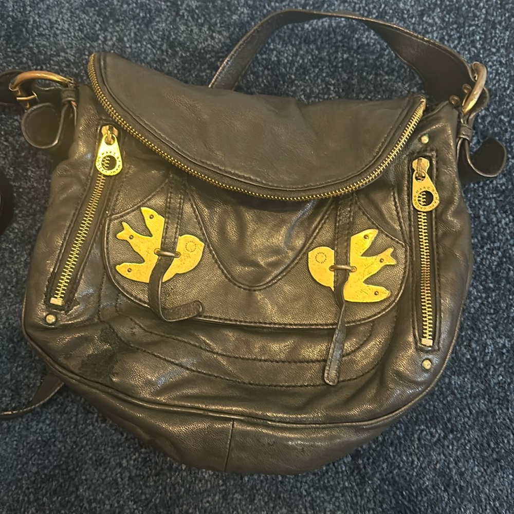 Black vintage Natasha crossbody Marc Jacobs bag with birds